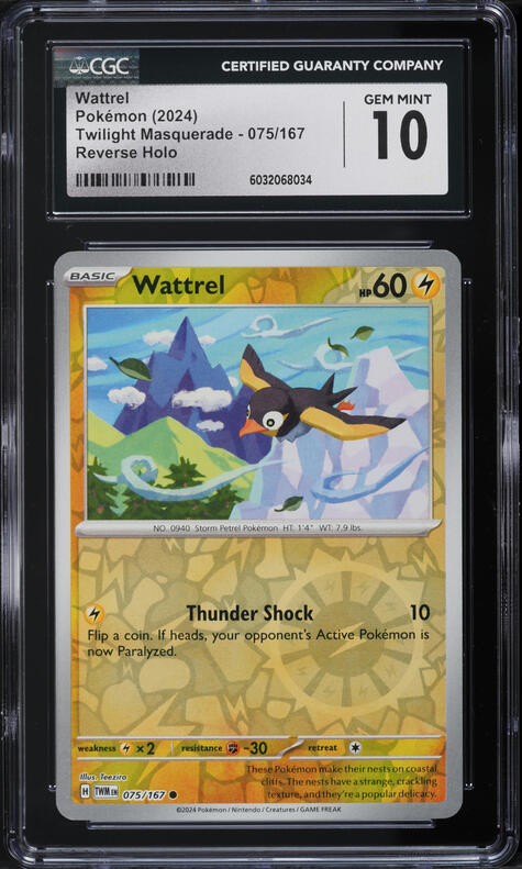 2024 Pokemon Scarlet & Violet Twilight Masquerade Reverse Holo Wattrel #75 CGC 10 GEM MINT