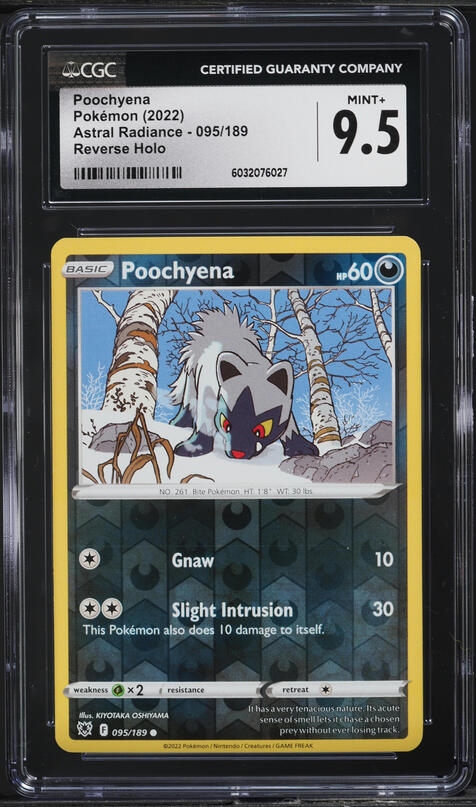 2022 Pokemon SWSH Astral Radiance Reverse Holo Poochyena #95 CGC 9.5 MINT+