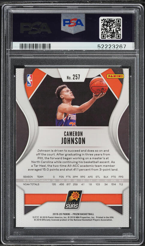 2019 Panini Prizm Cameron Johnson ROOKIE #257 PSA 9 MINT on