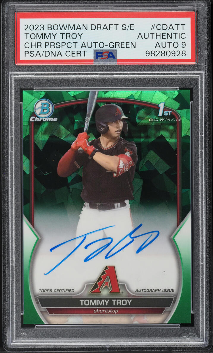 2023 Bowman Chrome Sapphire Green Tommy Troy PROSPECT AUTO DNA 9 /99 PSA AUTH
