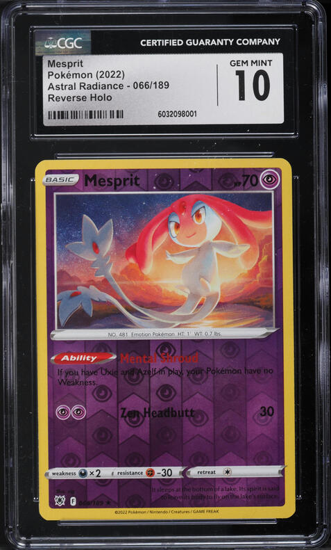 2022 Pokemon Sword & Shield Astral Radiance Reverse Holo Mesprit #66 CGC 10 GEM MINT