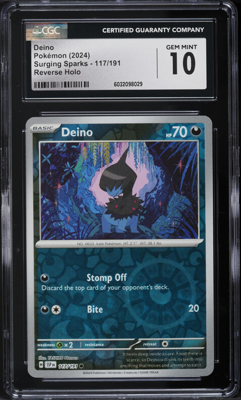 2024 Pokemon Scarlet & Violet Surging Sparks Reverse Holo Deino #117 CGC 10 GEM MINT