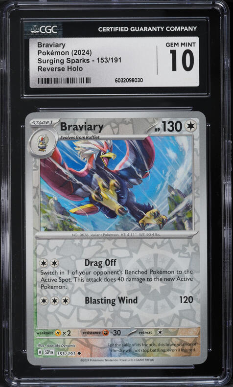2024 Pokemon Scarlet & Violet Surging Sparks Reverse Holo Braviary #153 CGC 10 GEM MINT