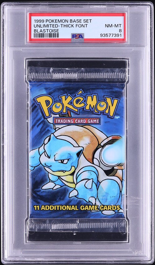 1999 Pokemon Base Set Thick Font Blastoise Foil Pack PSA 8 NM-MT