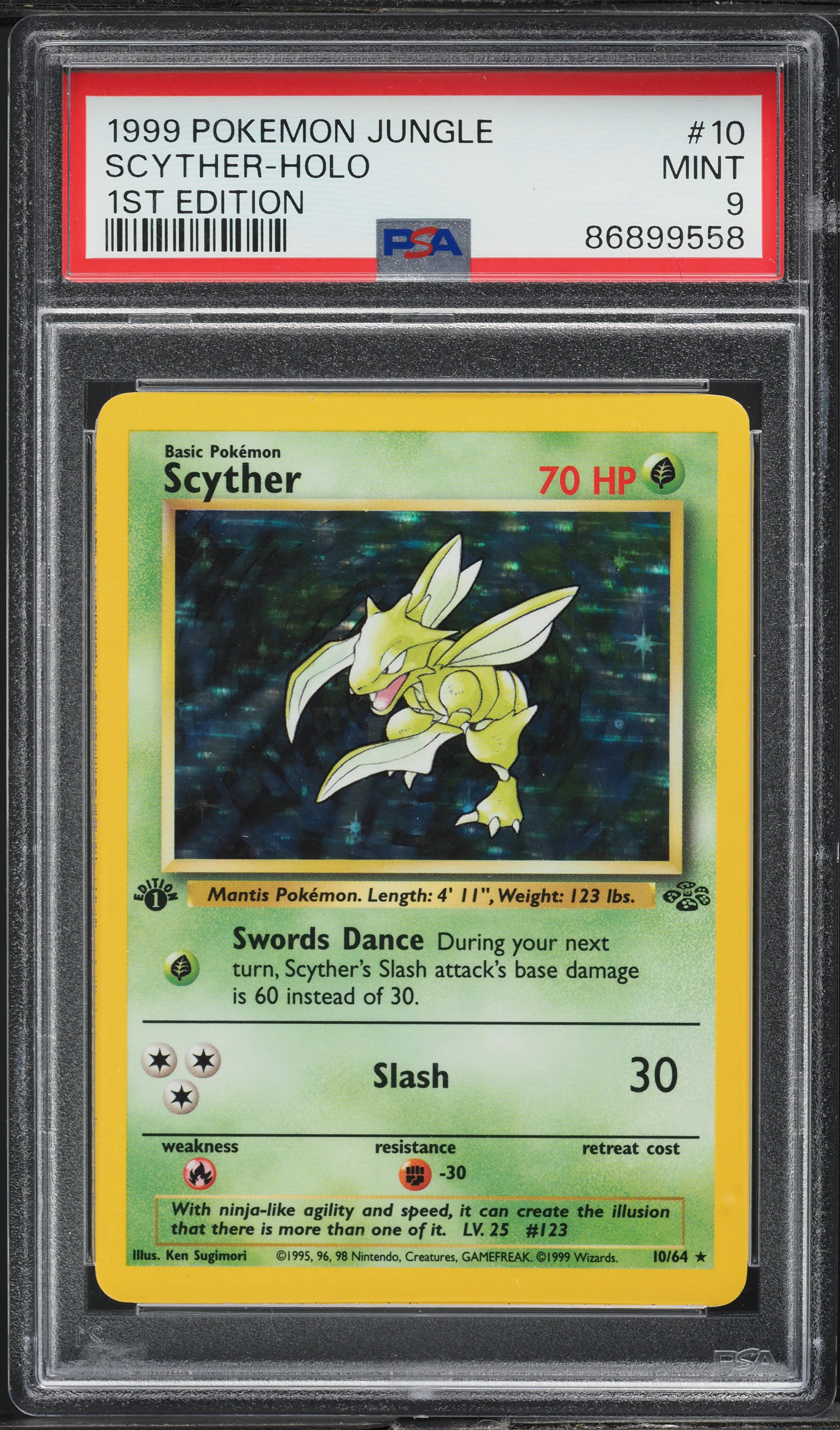 1999 Pokemon Jungle 1st Edition Holo Scyther #10 PSA 9 MINT on