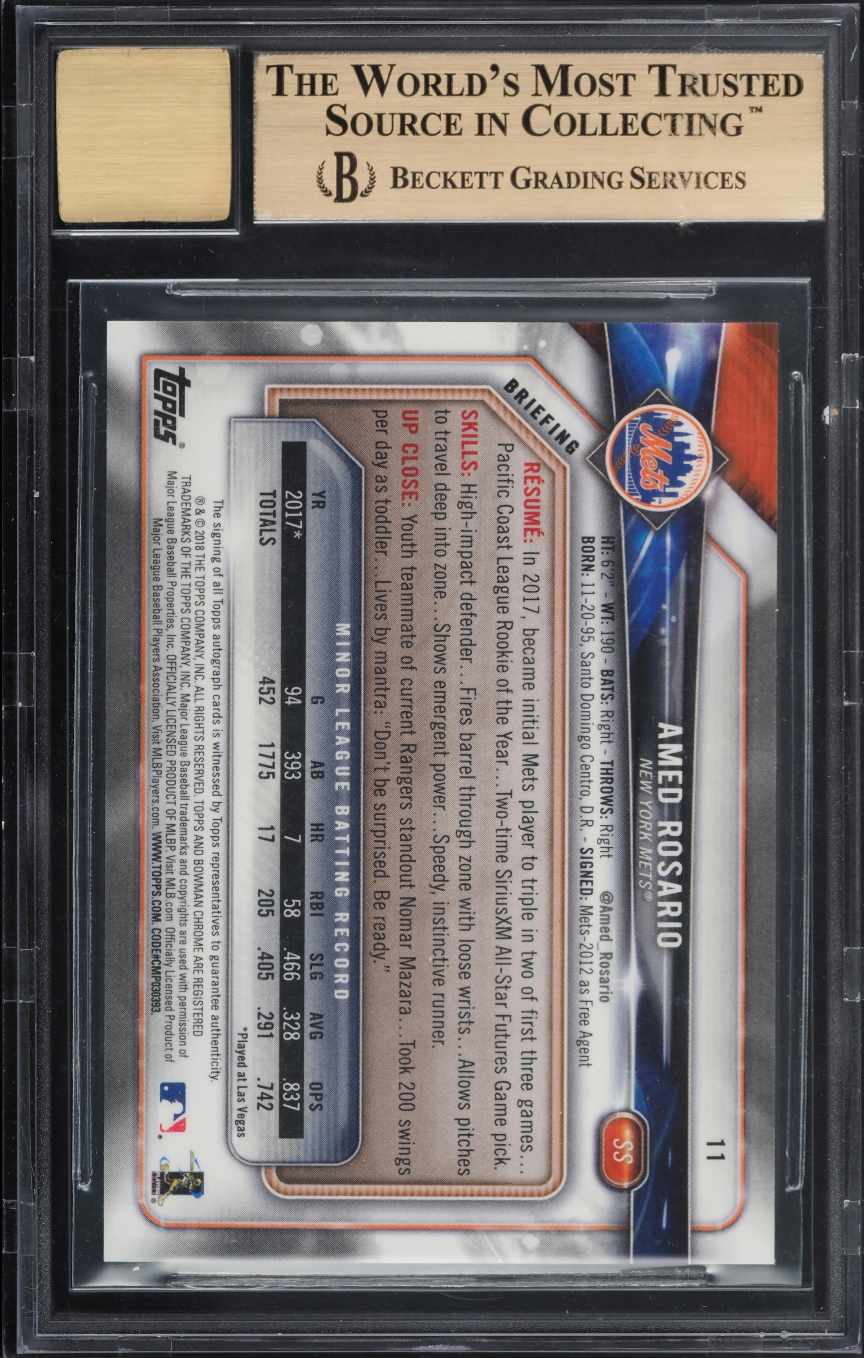 2018 Bowman Chrome Superfractor Amed Rosario SP ROOKIE AUTO 1/1