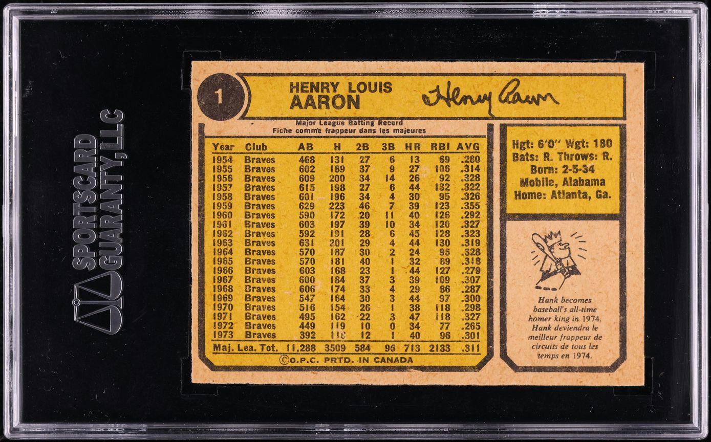 1974 O-Pee-Chee Hank Aaron #1 SGC 6 EXMT