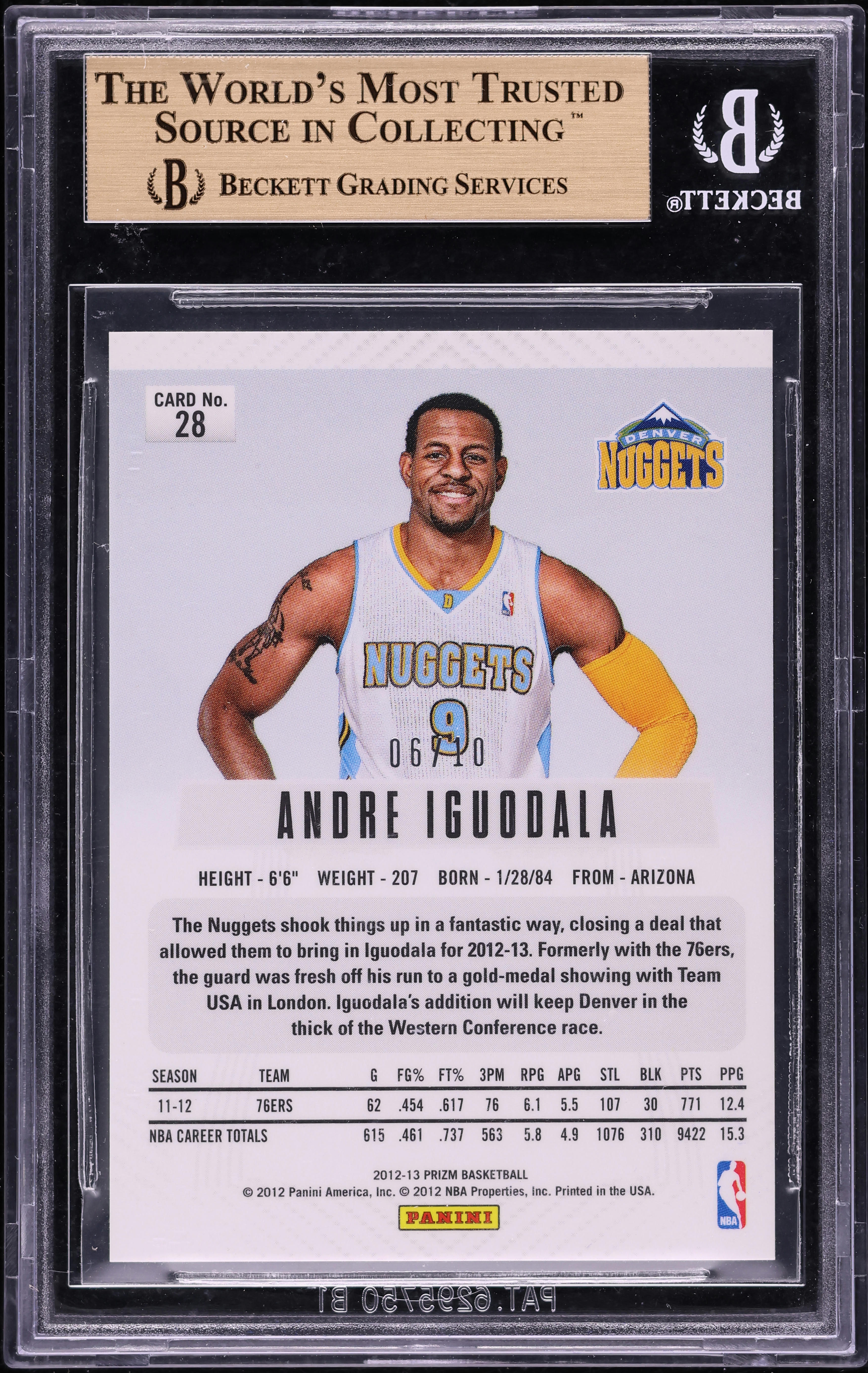 2012 Panini Prizm Gold Andre Iguodala /10 #28 BGS 9.5 GEM MINT on 
