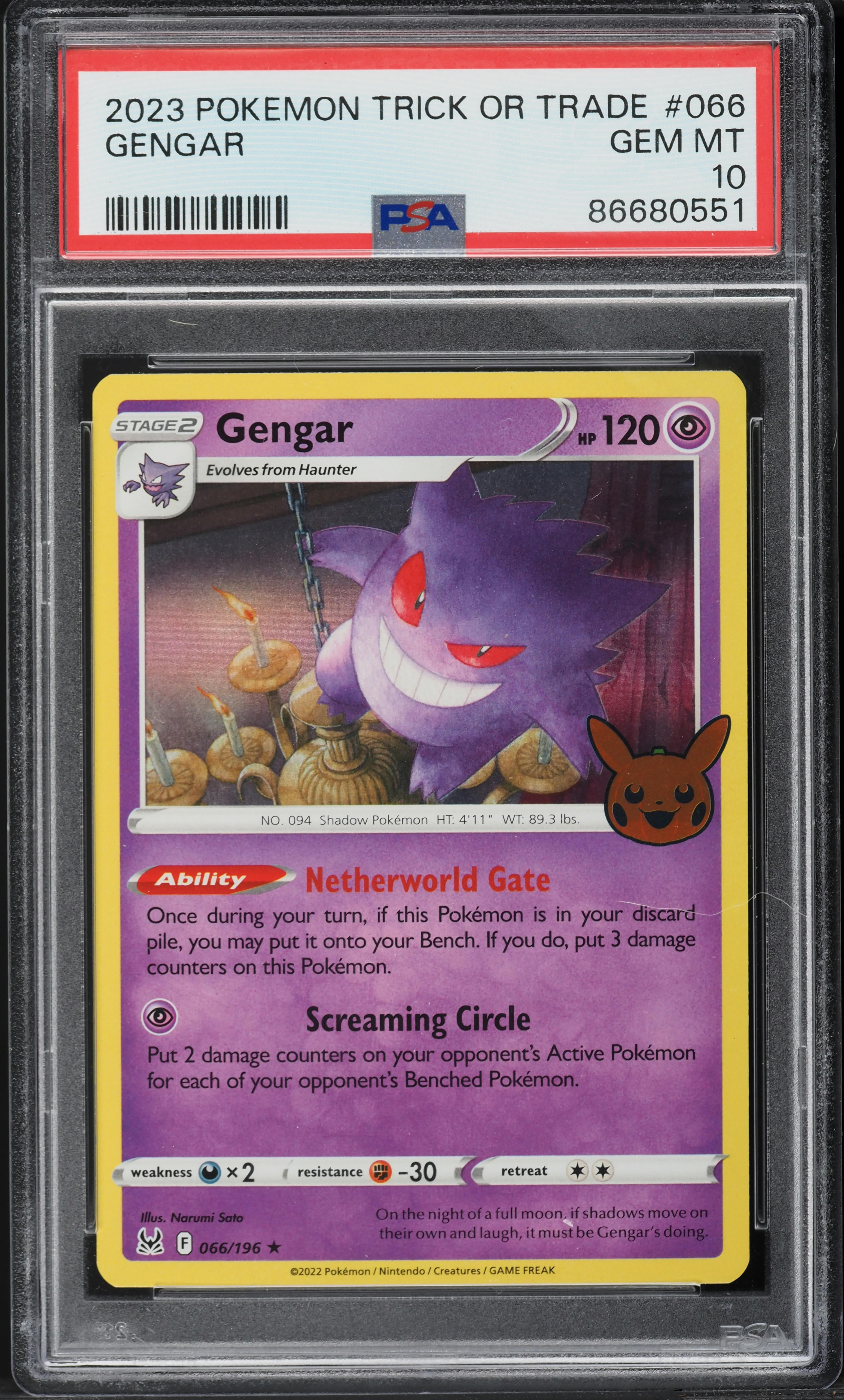 2023 Pokemon SWSH Lost Origin Trick Or Trade Gengar #66 PSA 10 GEM