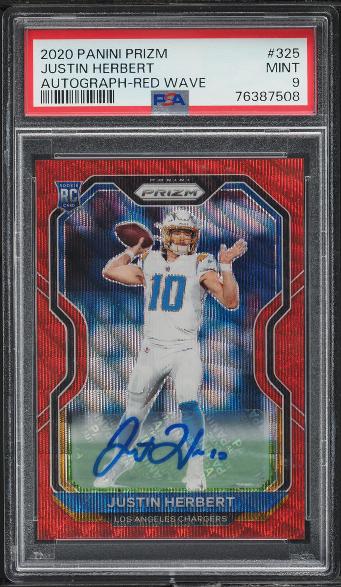 2020 Panini Prizm Red Wave Justin Herbert ROOKIE AUTO /149 #325 PSA 9 MINT