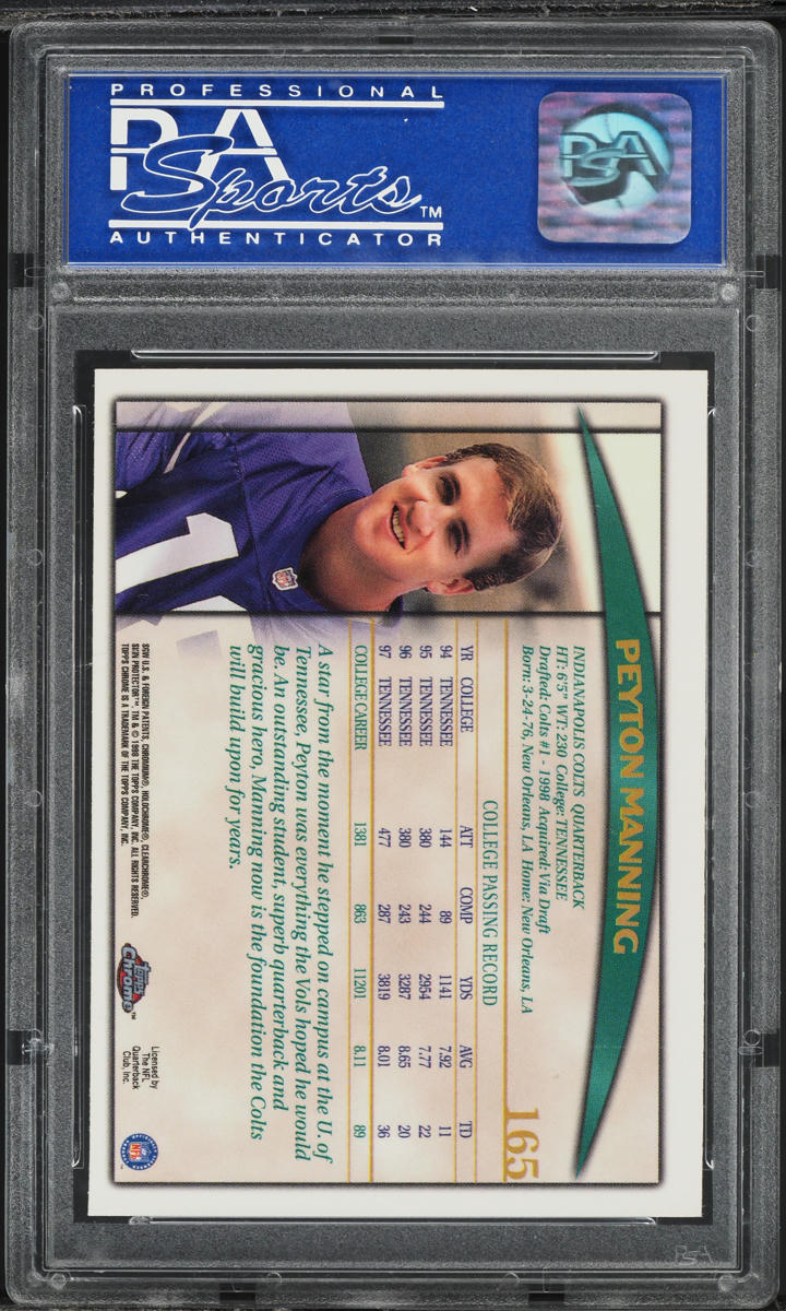1998 Topps Chrome Peyton Manning ROOKIE #165 PSA 9 MINT