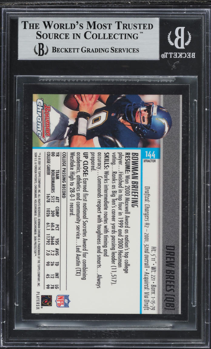2001 Bowman Chrome X-Fractor Drew Brees ROOKIE #144 BGS 9 MINT