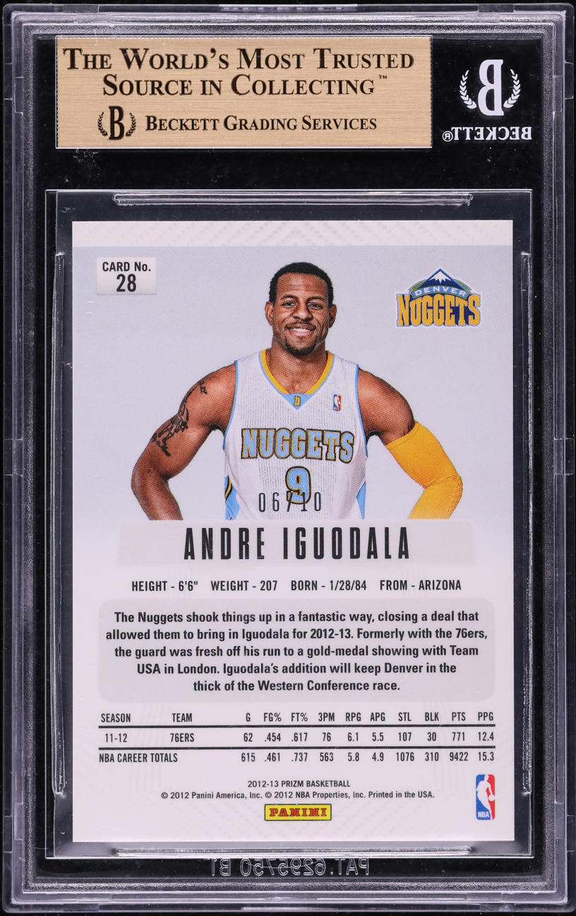 2012 Panini Prizm Gold Andre Iguodala /10 #28 BGS 9.5 GEM MINT