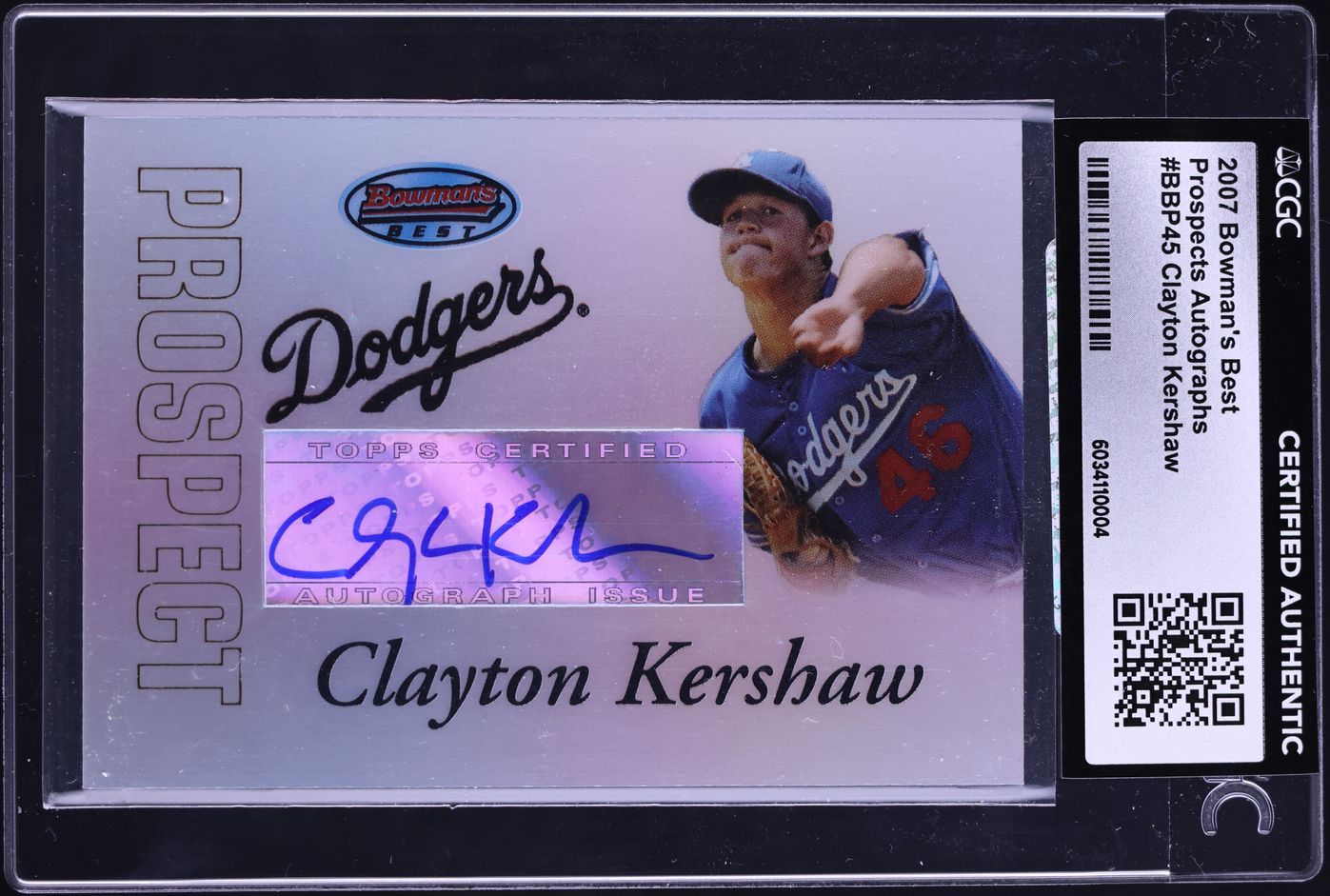 2007 Bowman's Best Clayton Kershaw PROSPECT AUTO #BBP45 CGC AUTH