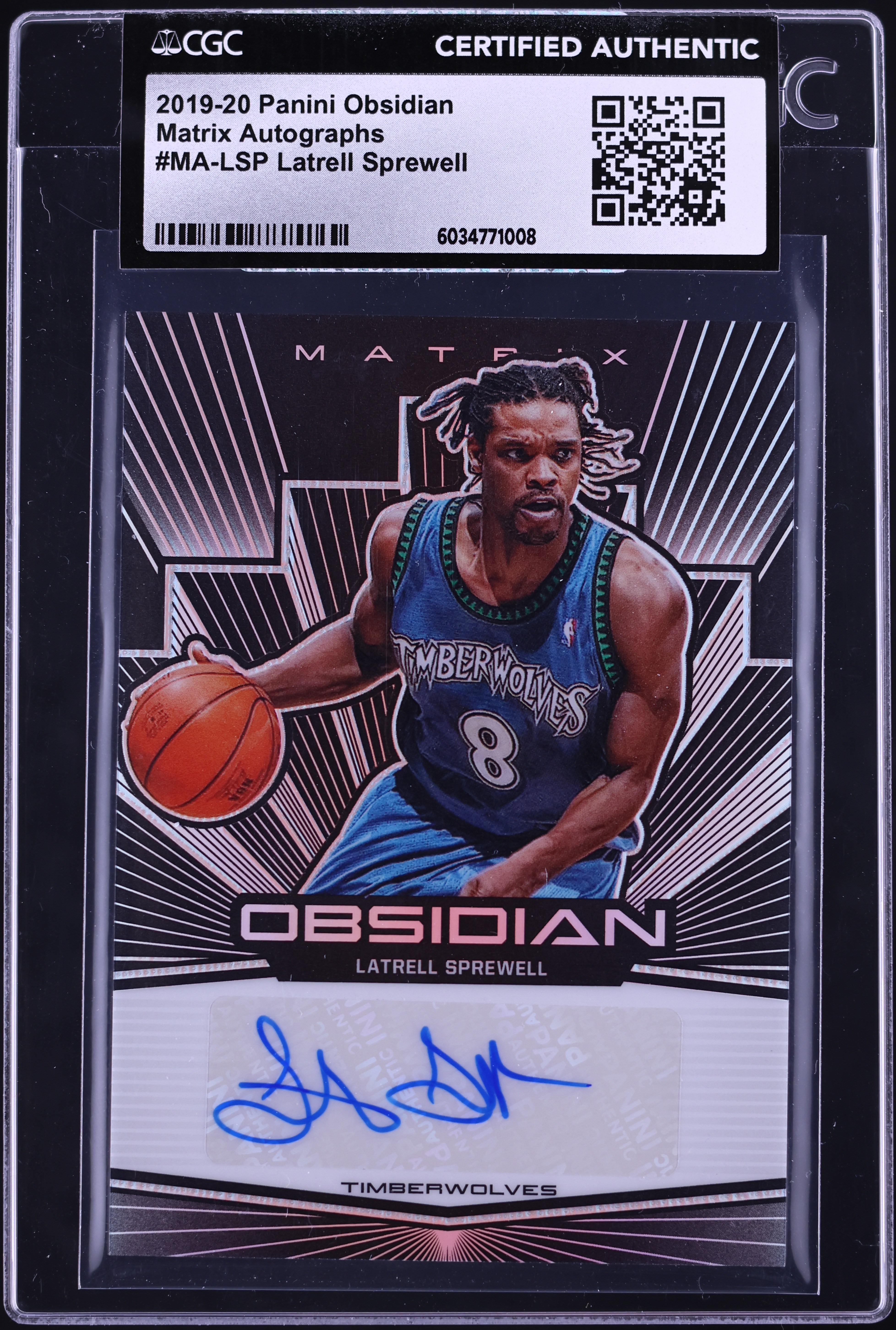 2019 Panini Obsidian Matrix Latrell Sprewell AUTO /60 #MA-LSP CGC