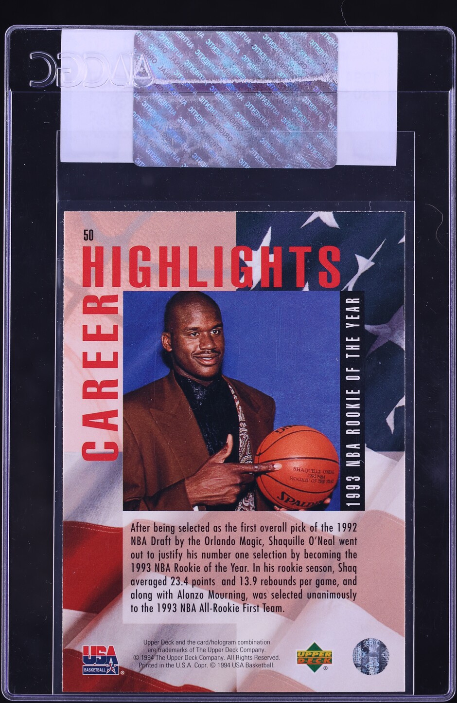 1994 Upper Deck USA Shaquille O'Neal #50 CGC AUTH