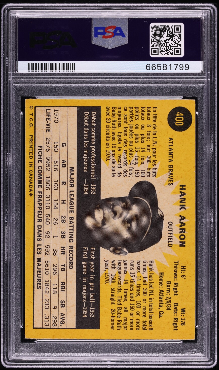 1971 O-Pee-Chee Hank Aaron #400 PSA 5 EX