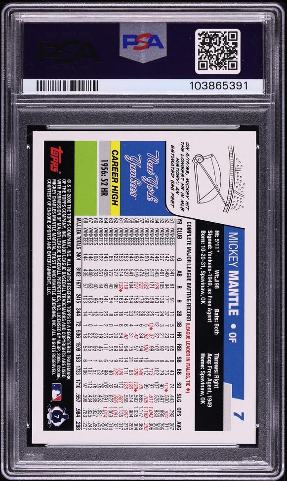 2006 Topps Mickey Mantle #7 PSA 10 GEM MINT on Fanatics Collect