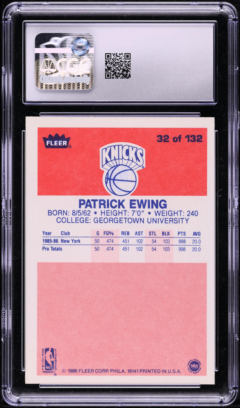 1986 Fleer Basketball Patrick Ewing ROOKIE #32 CGC 8 NM-MT