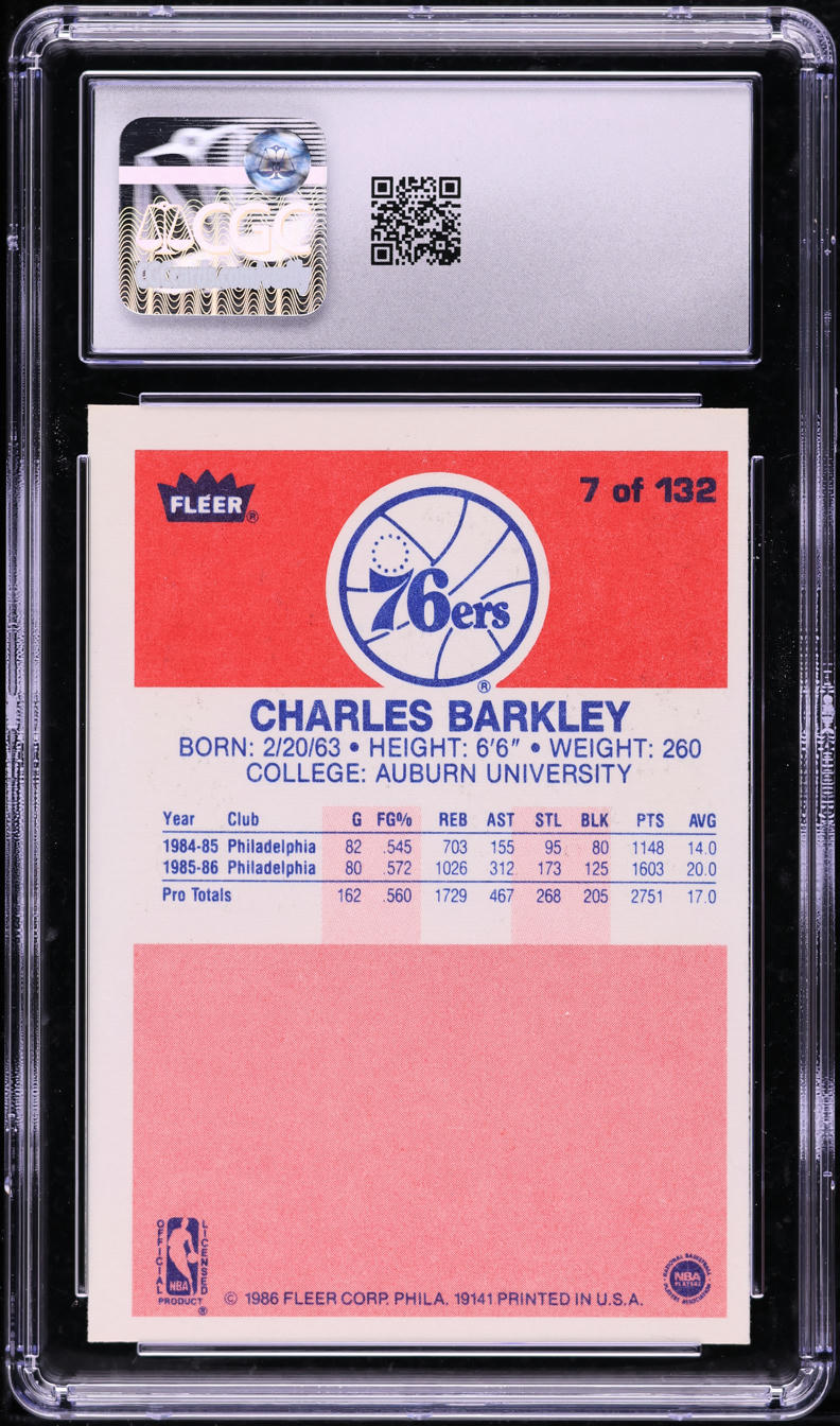 1986 Fleer Basketball Charles Barkley ROOKIE #7 CGC 8 NM-MT