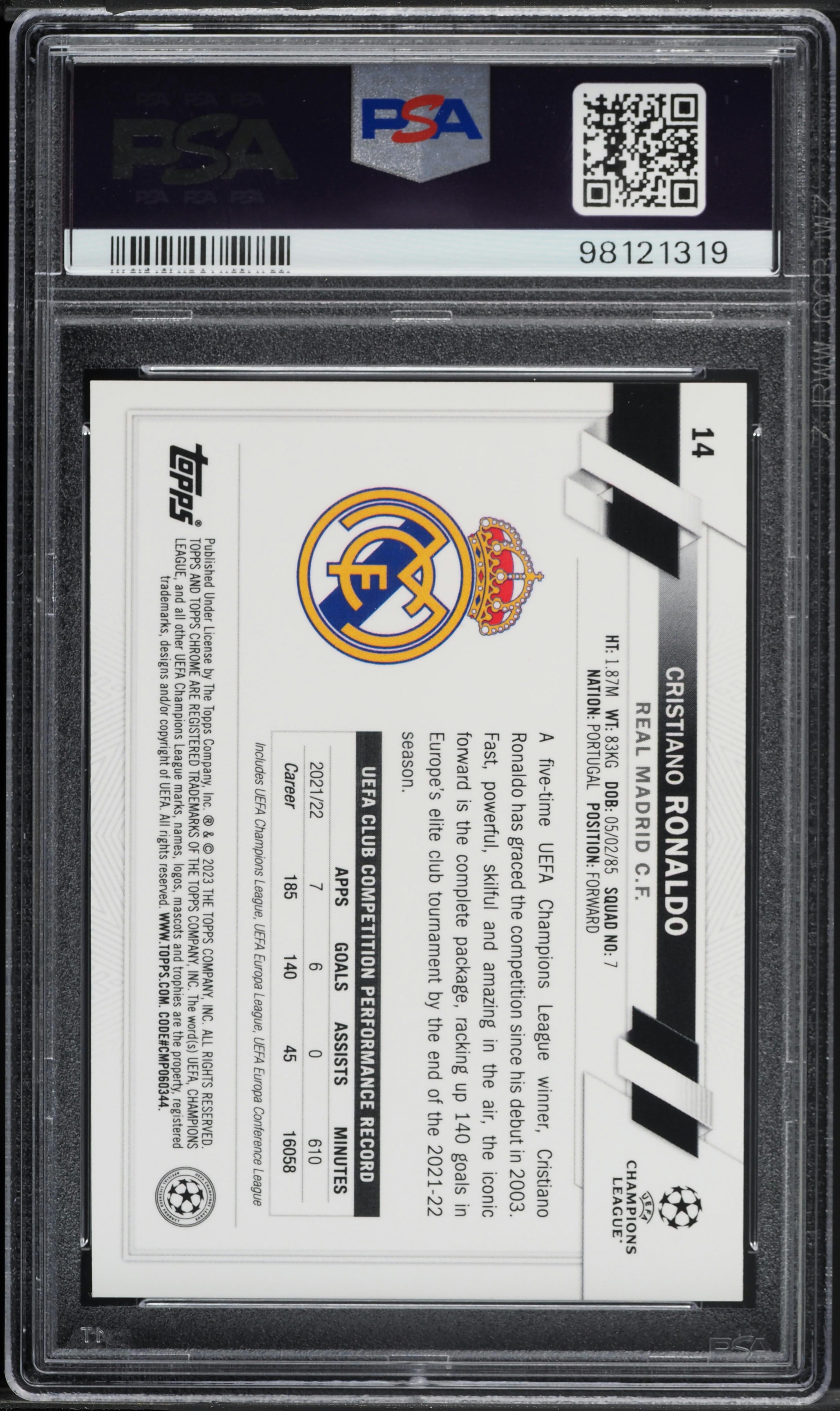 2022 Topps Chrome Sapphire UEFA Club Competitions Cristiano