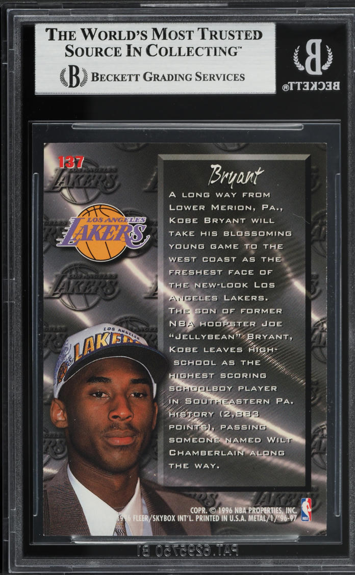 1996 Metal Basketball Kobe Bryant ROOKIE #137 BGS 8.5 NM-MT+