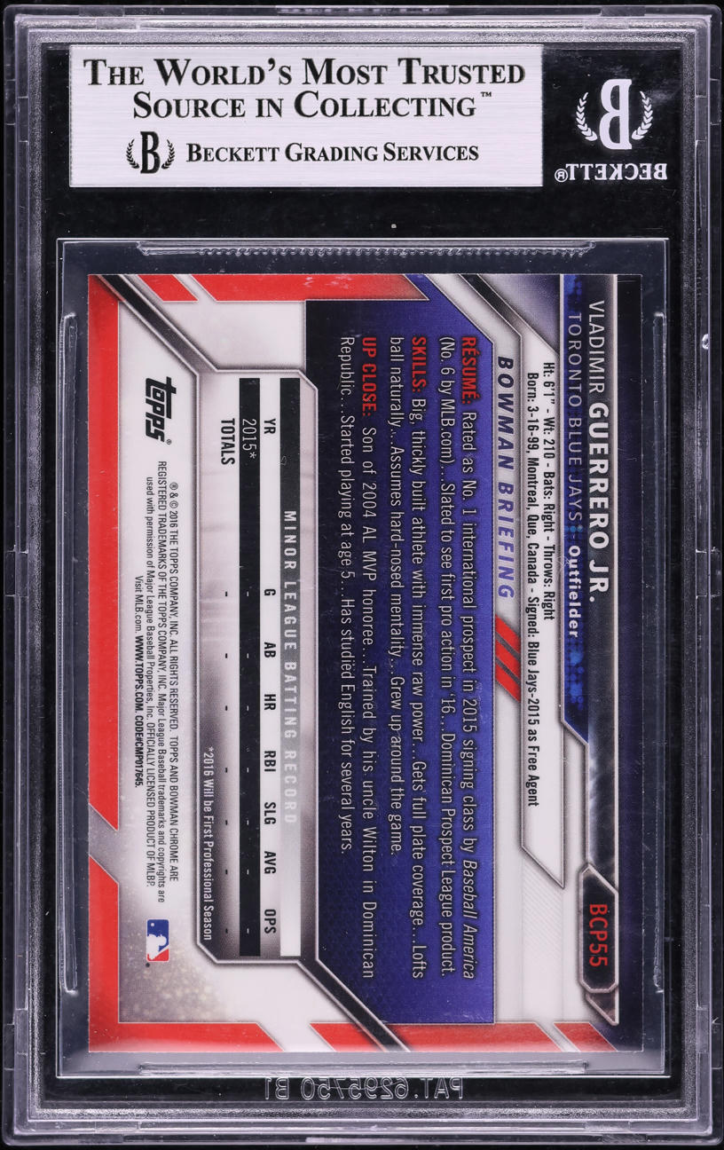 2016 Bowman Chrome Vladimir Guerrero Jr. PROSPECT #BCP55 BGS 9 MINT