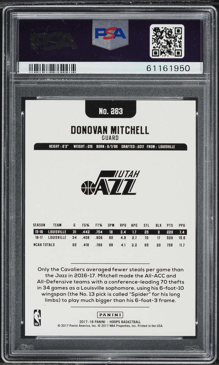 2017 Hoops Donovan Mitchell ROOKIE #263 PSA 10 GEM MINT