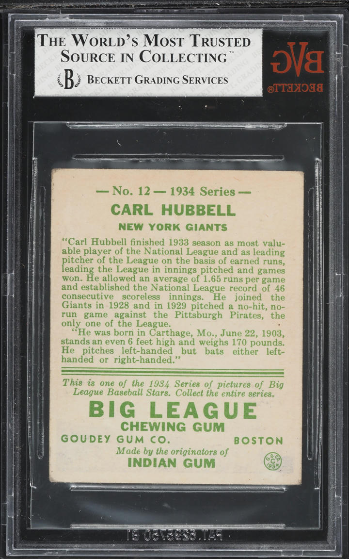 1934 Goudey Carl Hubbell #12 BVG 5 EX