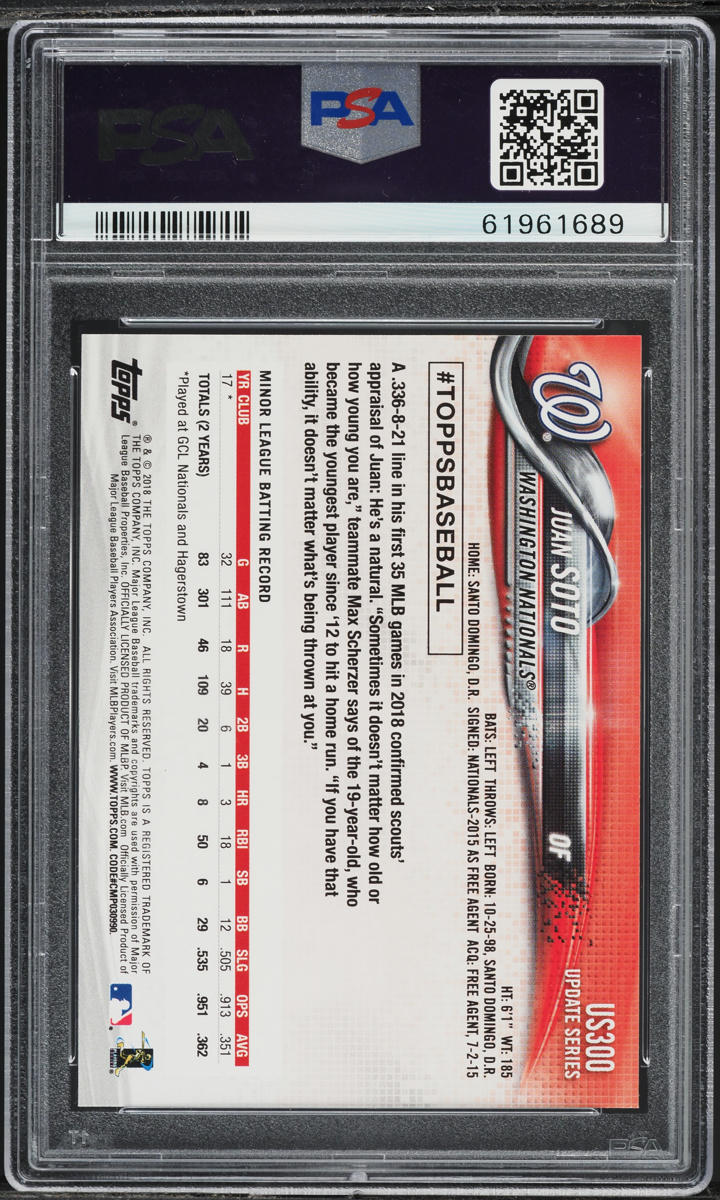 2018 Topps Update Juan Soto ROOKIE #US300 PSA 10 GEM MINT