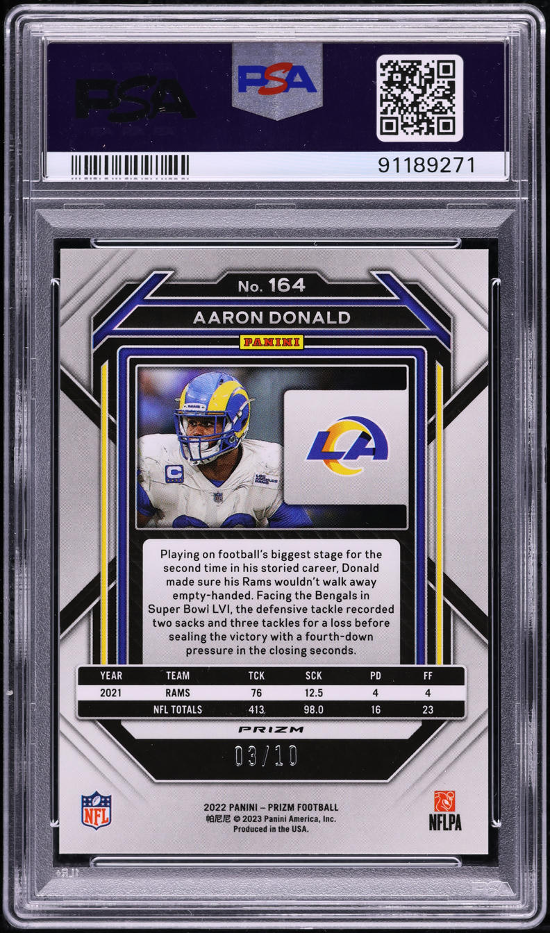 2022 Panini Prizm Gold Aaron Donald /10 #164 PSA 10 GEM MINT