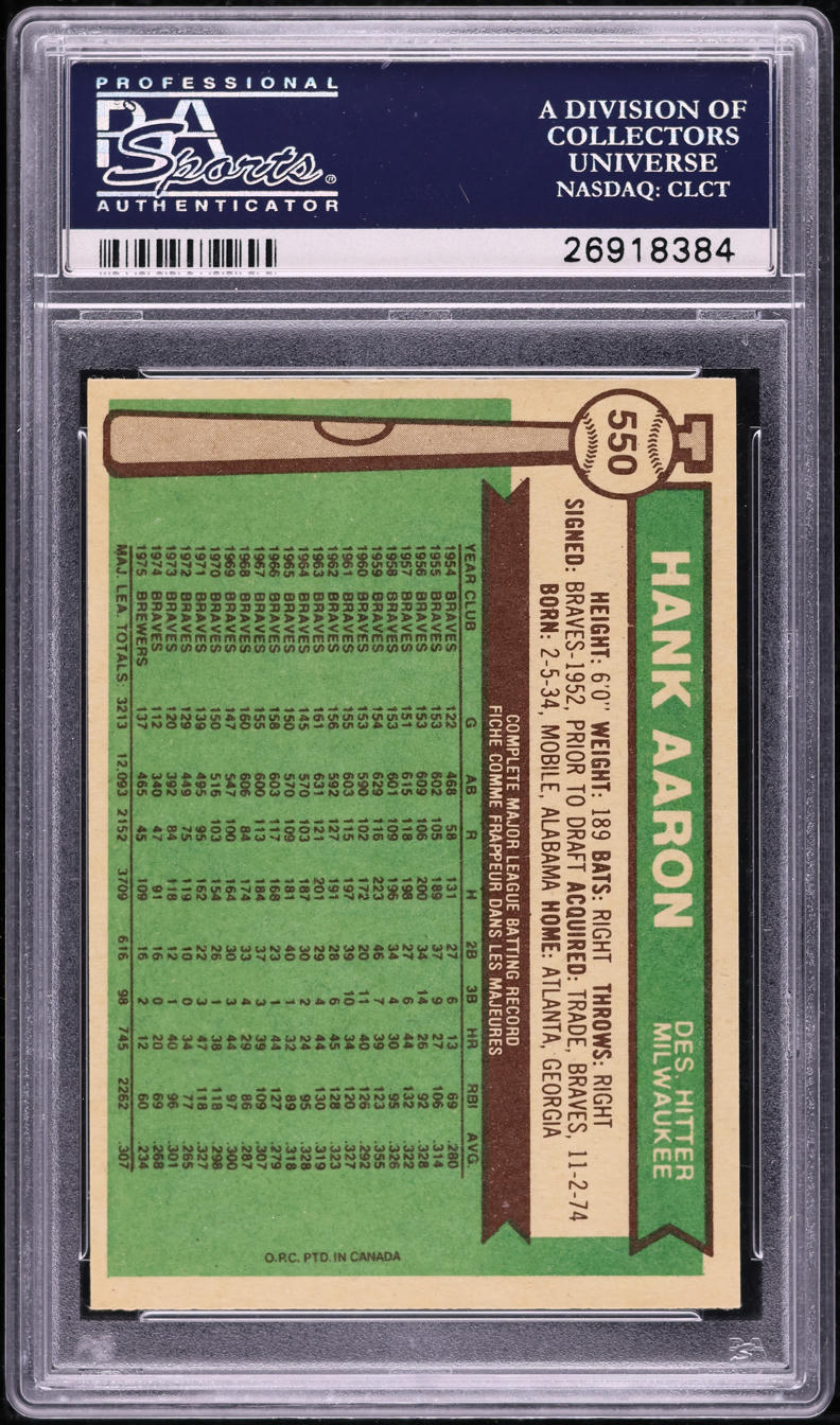 1976 O-Pee-Chee Hank Aaron #550 PSA 7 NRMT