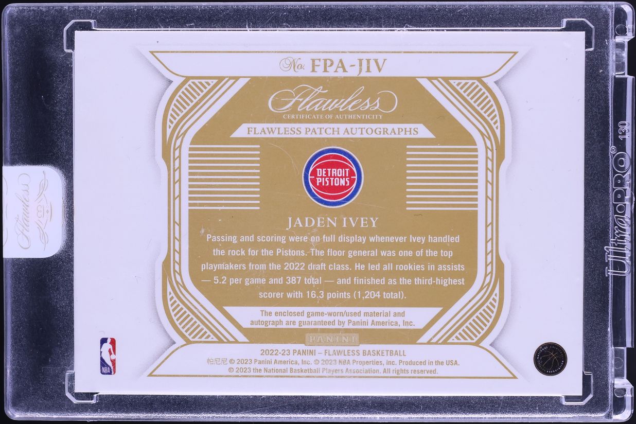 2022 Panini Flawless Ruby Jaden Ivey ROOKIE PATCH AUTO /15 #FPA