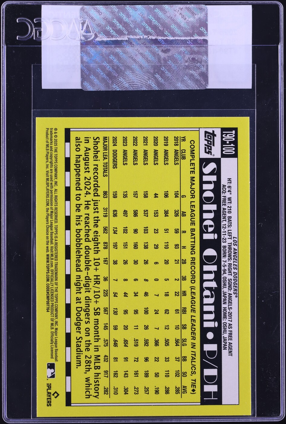2025 Topps '90 Shohei Ohtani #T90-100 CGC AUTH