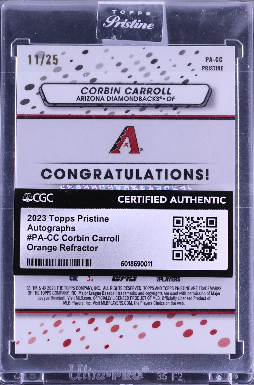 2023 Topps Pristine Orange Refractor Corbin Carroll ROOKIE AUTO /25 CGC AUTH