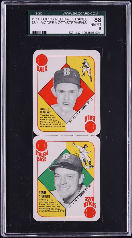 1951 Topps Red Back Panel McDermott Stephens #43/4 SGC 8 NM-MT