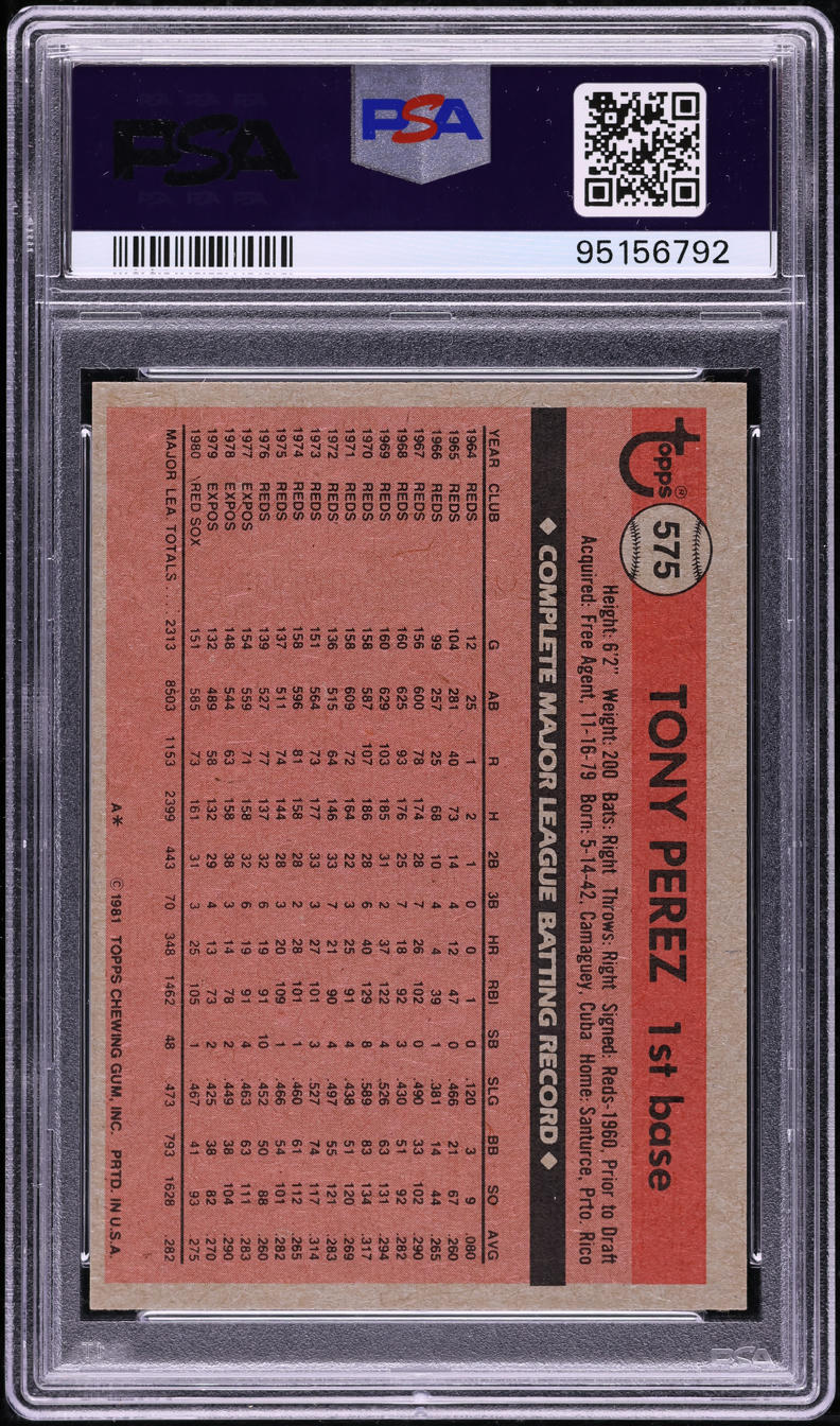 1981 Topps Tony Perez #575 PSA 9 MINT
