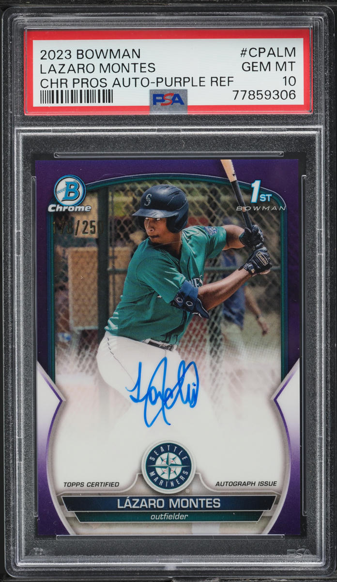 2023 Bowman Chrome Purple Refractor Lazaro Montes PROSPECT AUTO /250 PSA 10 GEM