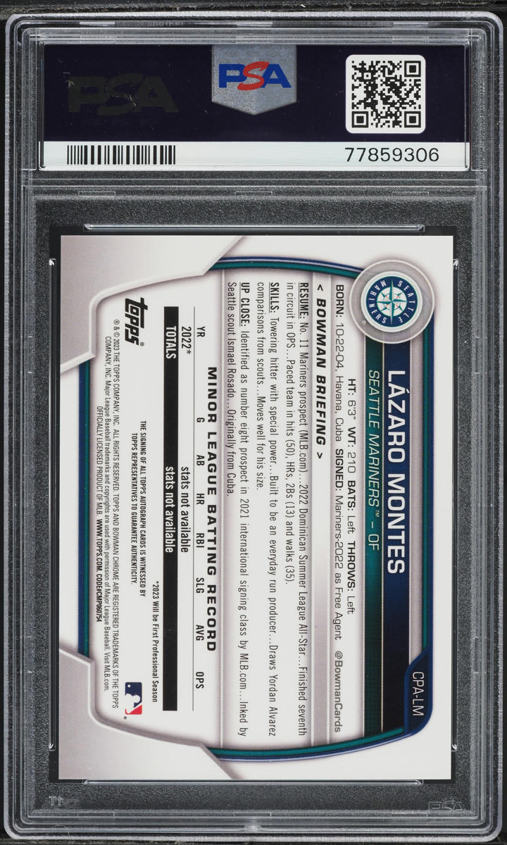 2023 Bowman Chrome Purple Refractor Lazaro Montes PROSPECT AUTO /250 PSA 10 GEM