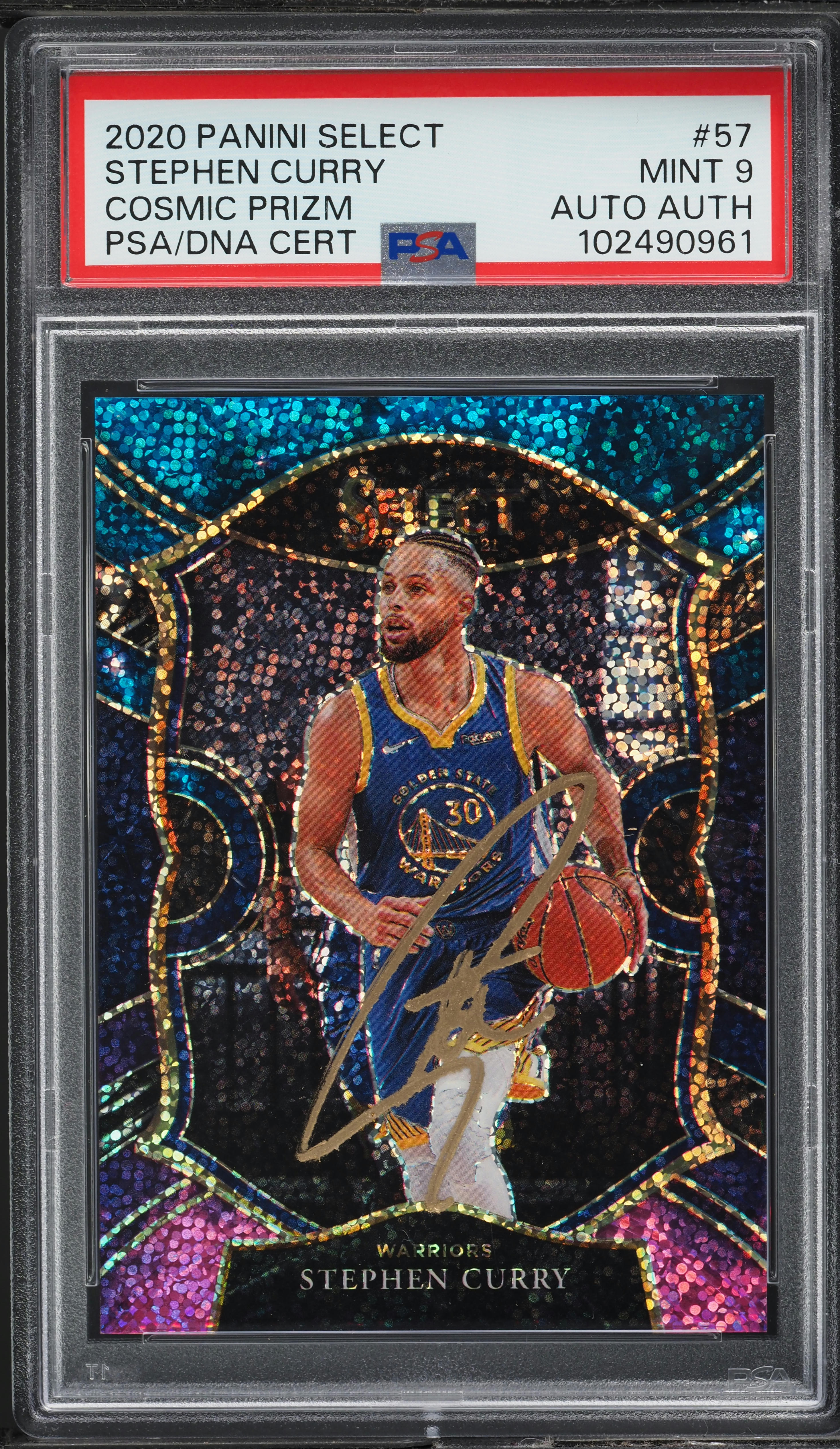 2020 Select Concourse Cosmic Prizm Stephen Curry AUTO #57 PSA 9