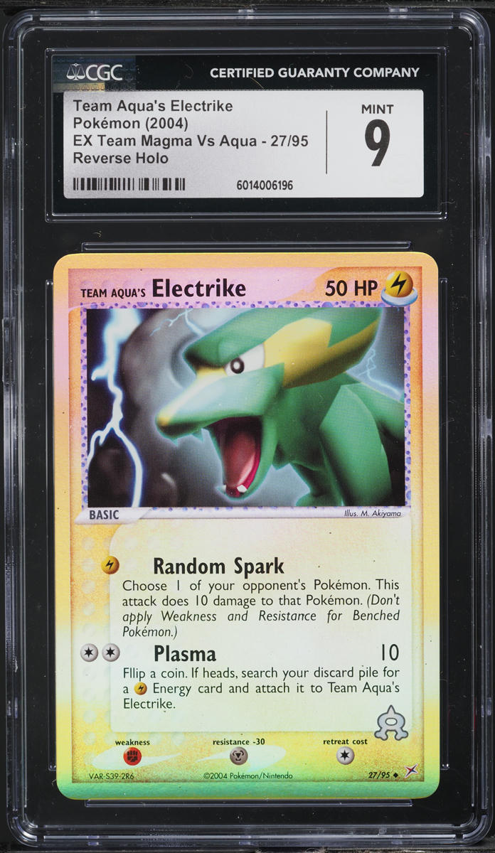 2004 Pokemon EX Team Magma Vs Aqua Reverse Holo Team Aqua's Electrike #27 CGC 9