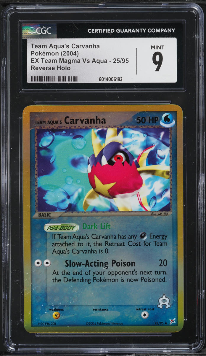 2004 Pokemon EX Team Magma Vs Aqua Reverse Holo Team Aqua's Carvanha #25 CGC 9
