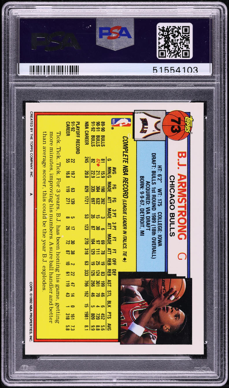 1992 Topps Basketball B.J. Armstrong #73 PSA 10 GEM MINT on