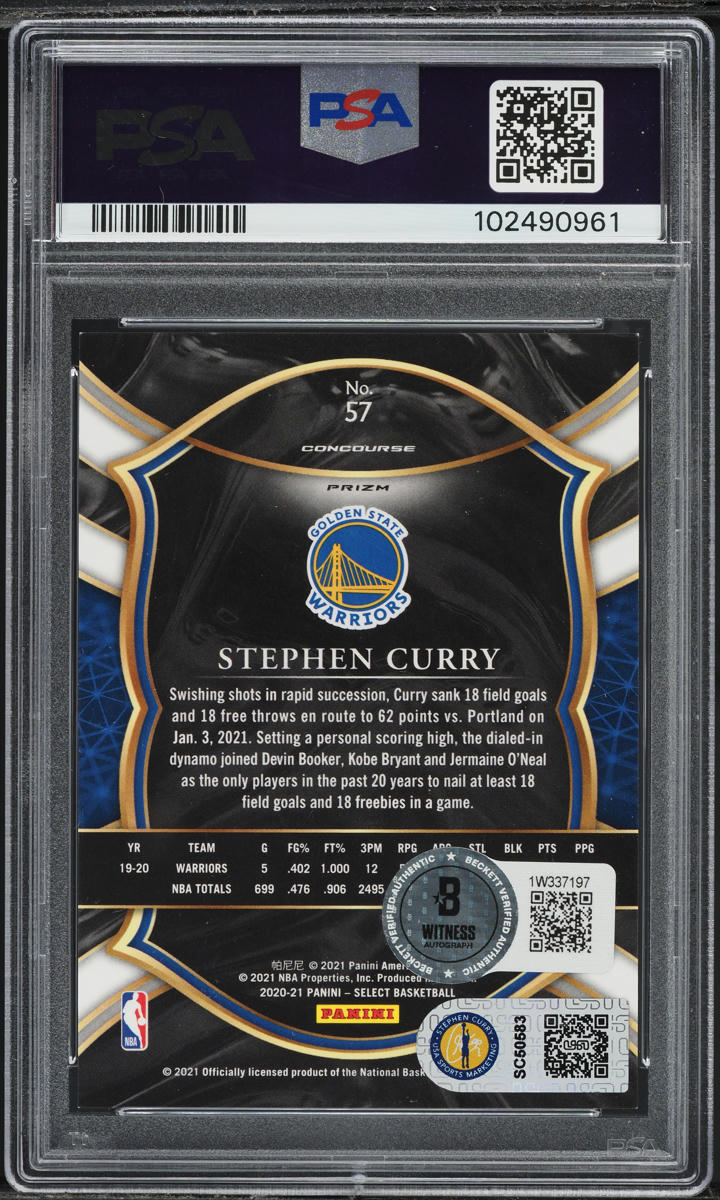 2020 Select Concourse Cosmic Prizm Stephen Curry AUTO #57 PSA 9 MINT