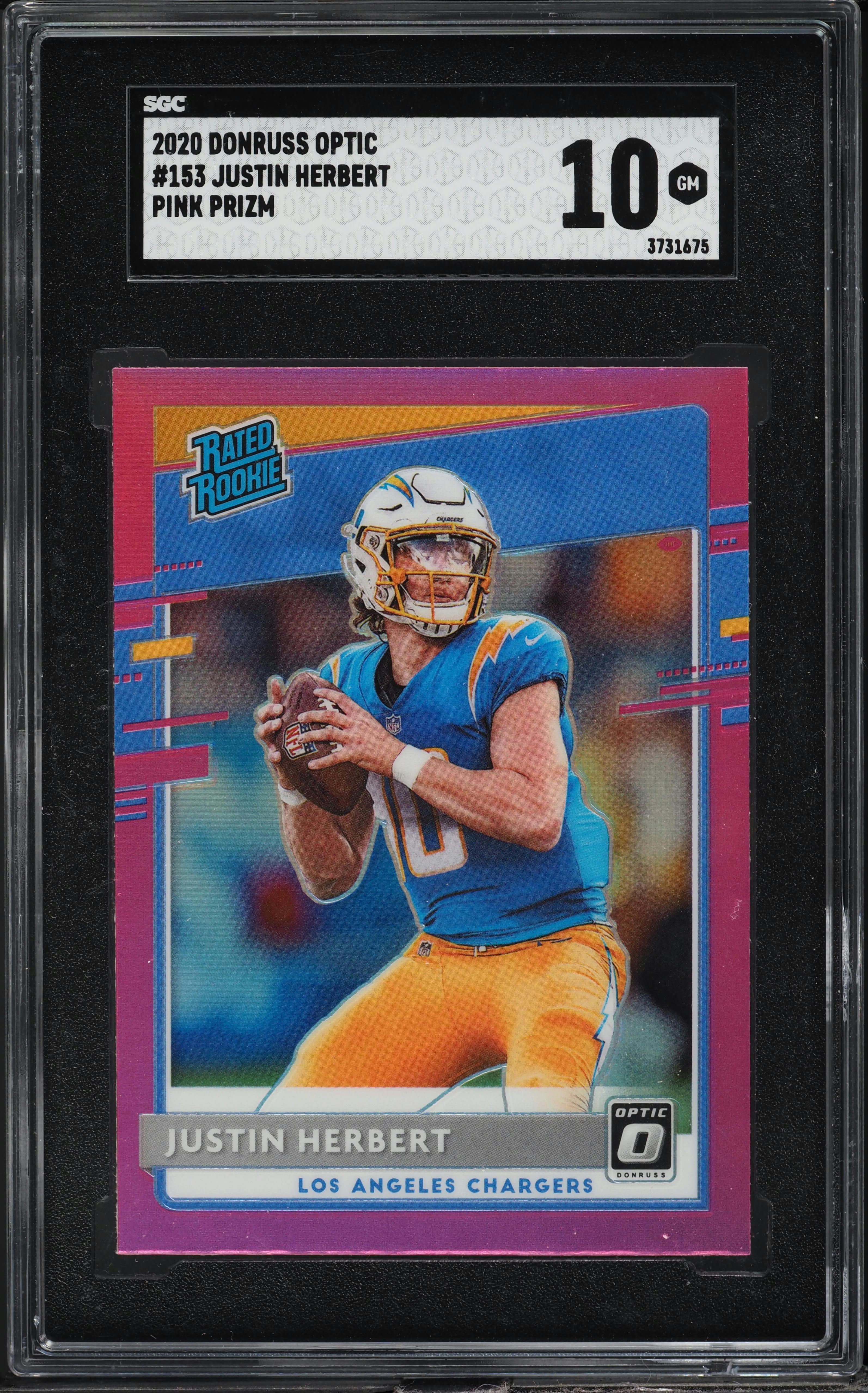 2020 Donruss Optic Pink Prizm Justin Herbert ROOKIE #153 SGC 10