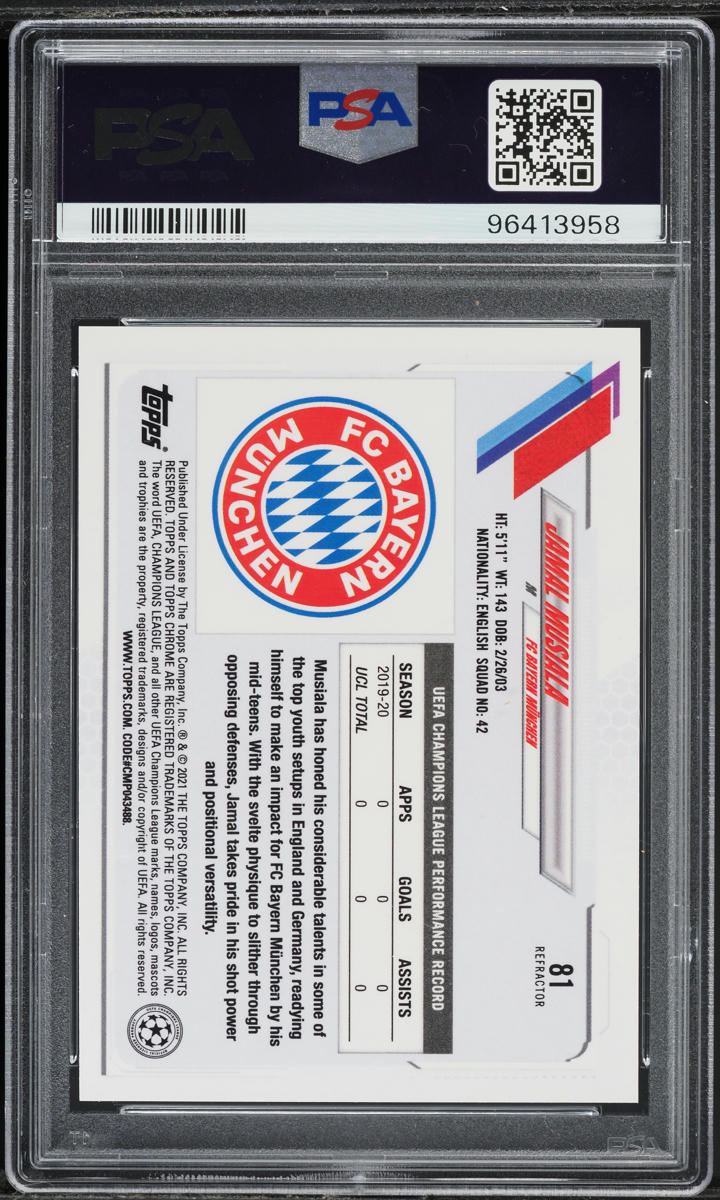 2020 Topps Chrome UEFA Refractor Jamal Musiala ROOKIE #81 PSA 10 GEM MINT