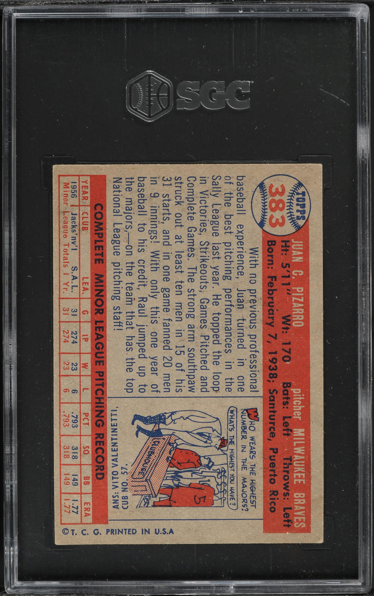 1957 Topps Juan Pizarro #383 SGC 6 EXMT