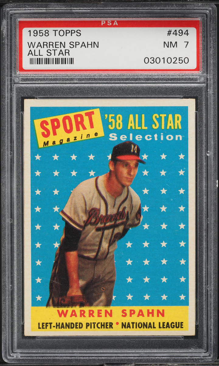 1958 Topps Warren Spahn ALL-STAR #494 PSA 7 NRMT
