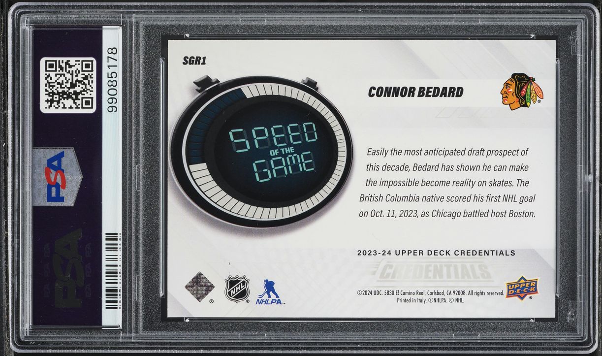 2023 Upper Deck Credentials Speed Of The Game Connor Bedard ROOKIE #SGR1 PSA 8