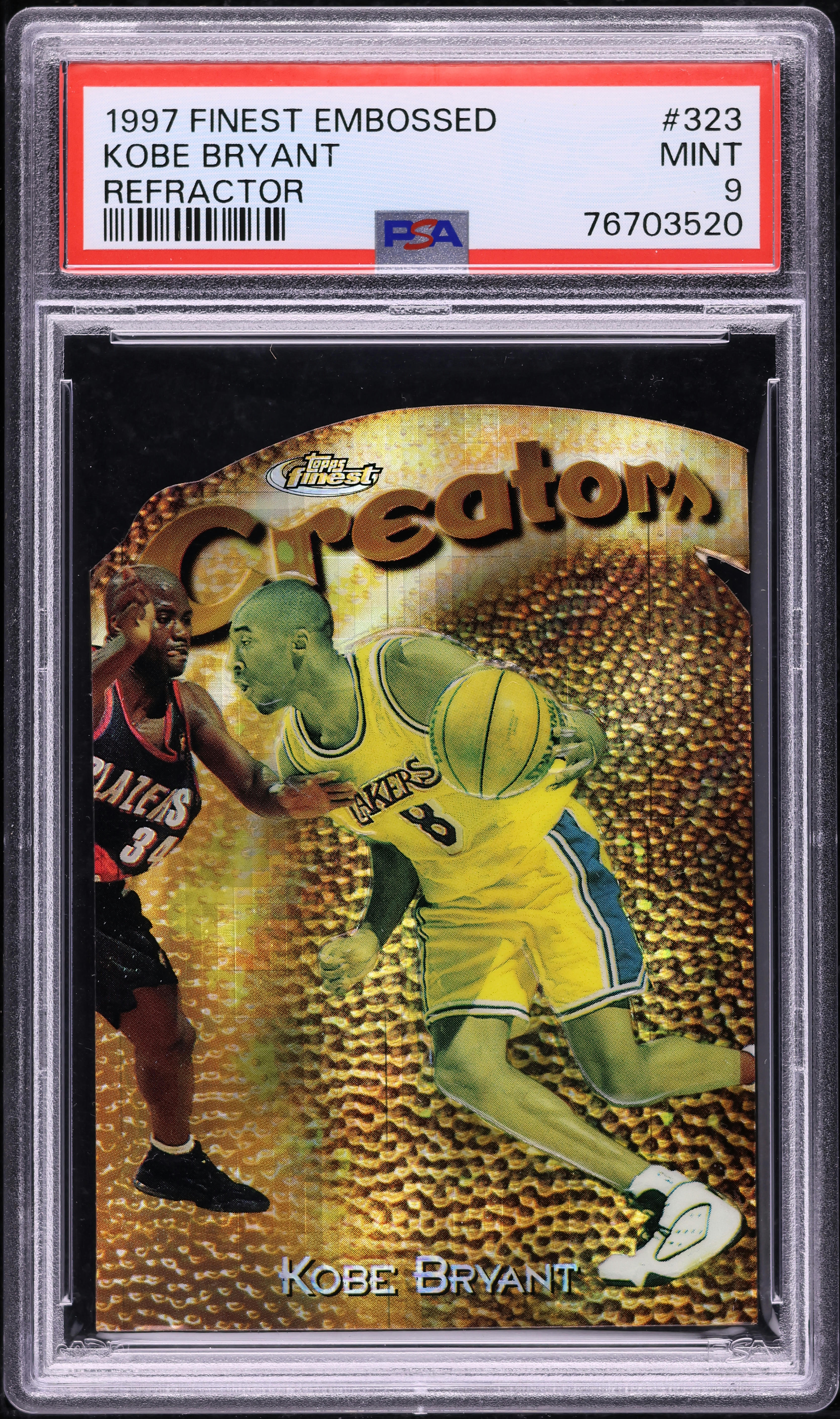 1997 Finest Embossed Refractor Die-Cut Kobe Bryant /74 #323 PSA 9 